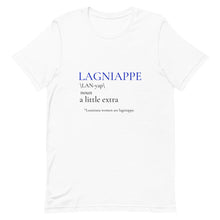 Load image into Gallery viewer, Lagniappe in Blue and Black Print- Short-Sleeve Unisex T-Shirt