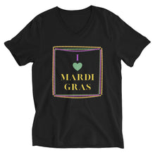 Load image into Gallery viewer, Mardi Gras Love Unisex Short Sleeve V-Neck T-Shirt