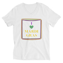 Load image into Gallery viewer, Mardi Gras Love Unisex Short Sleeve V-Neck T-Shirt