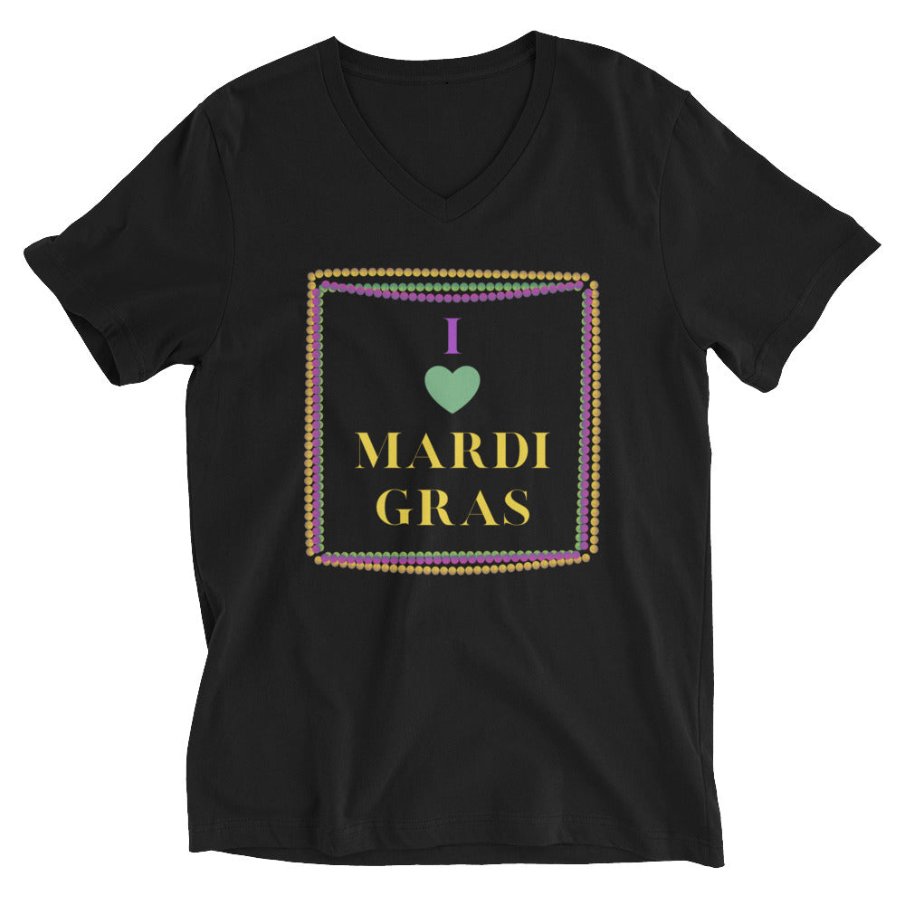 Mardi Gras Love Unisex Short Sleeve V-Neck T-Shirt