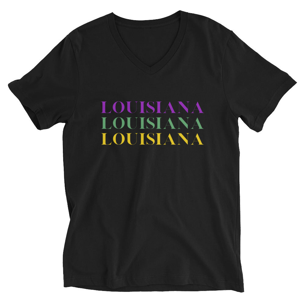 Mardi Gras Louisiana Unisex Short Sleeve V-Neck T-Shirt