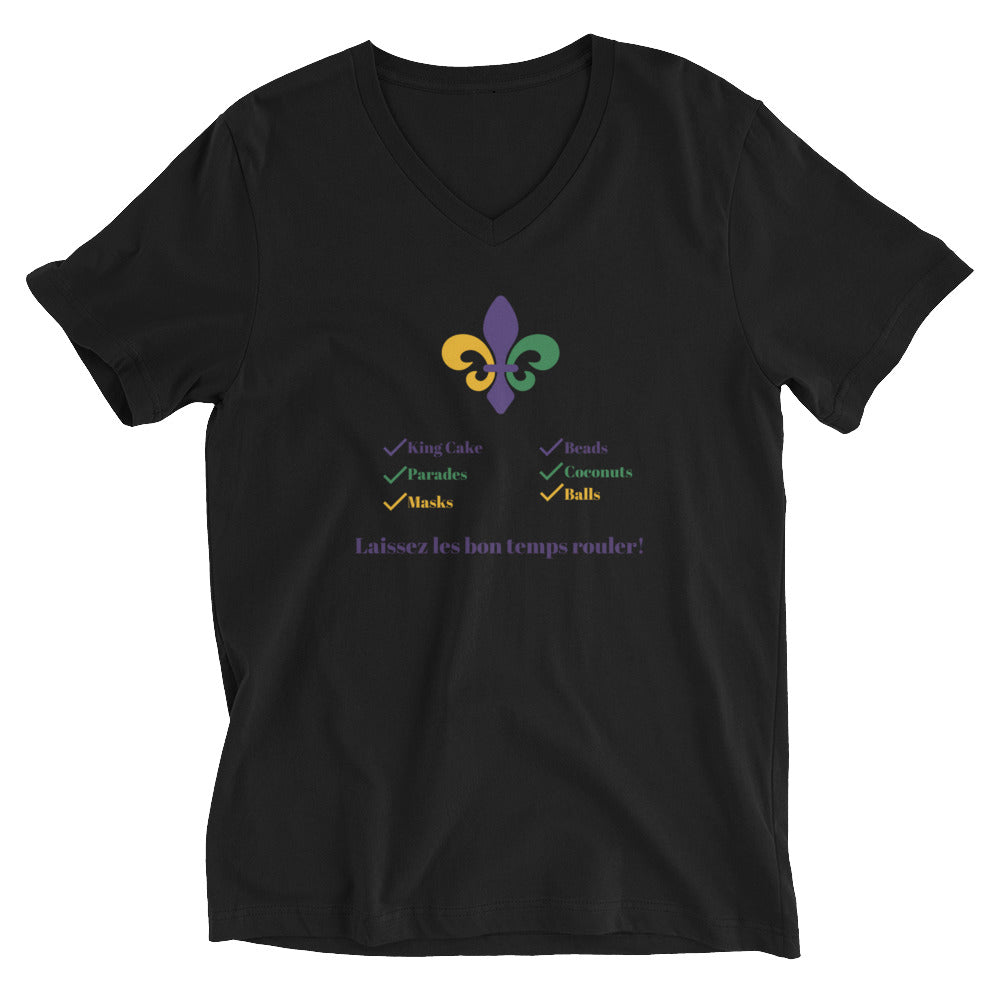 Mardi Gras Checklist Unisex Short Sleeve V-Neck T-Shirt